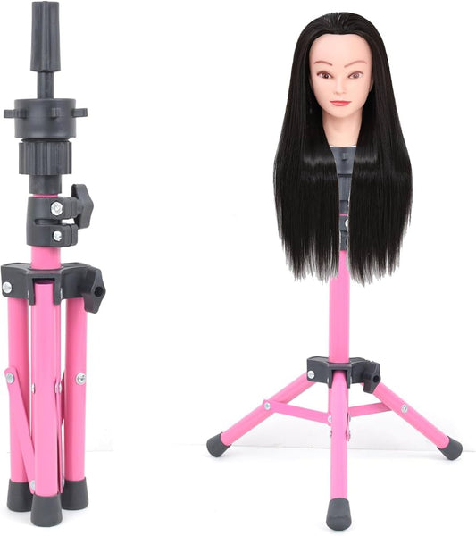 Professional Tripod Stand with Human Hair Training Head – Cosmetology Practice Mannequin for Braiding, Styling & Wig Making