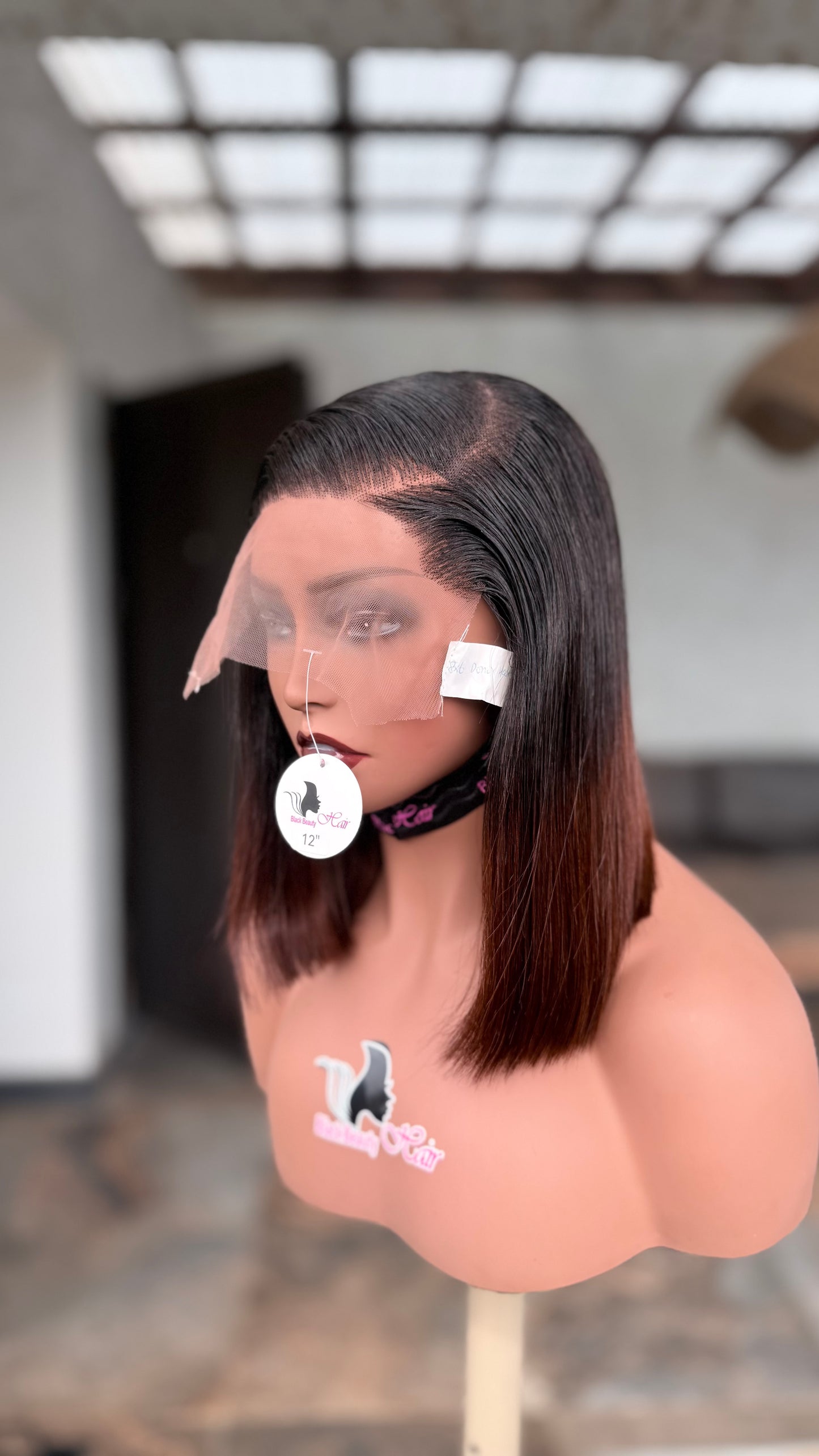 Luxury Straight Bob Lace Front Wig – Brown Ombre Human Hair Bob Wig | Pre-Plucked HD Lace Wig