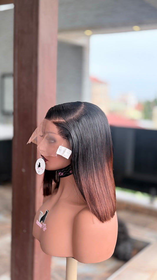 Luxury Straight Bob Lace Front Wig – Brown Ombre Human Hair Bob Wig | Pre-Plucked HD Lace Wig