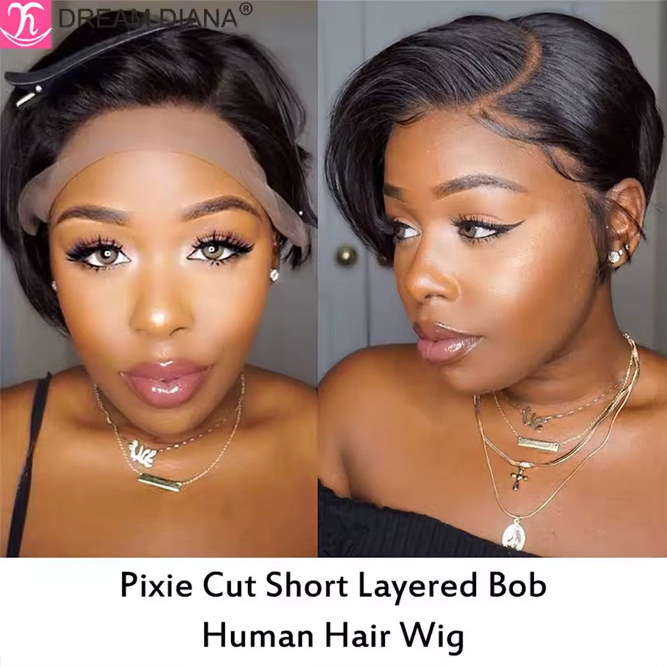 Pixie Cut Bob Wig – 13x4 Lace Frontal Human Virgin Hair Highlight Ombre Blonde