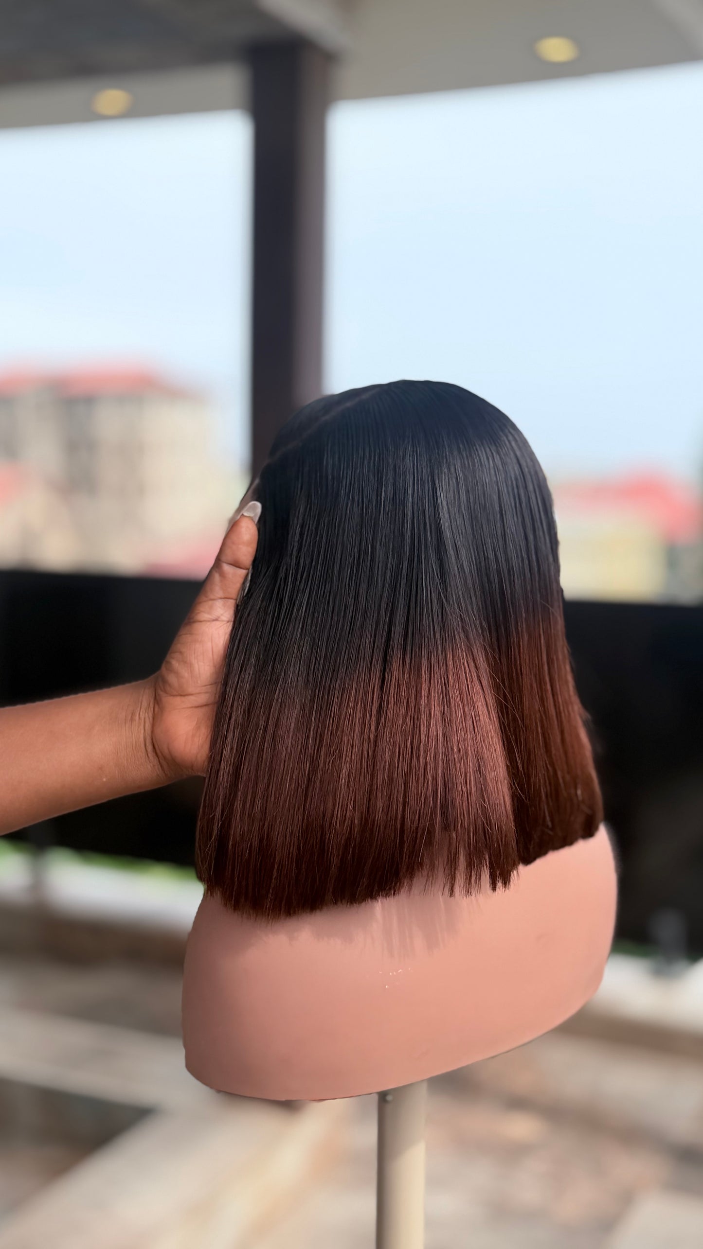Luxury Straight Bob Lace Front Wig – Brown Ombre Human Hair Bob Wig | Pre-Plucked HD Lace Wig