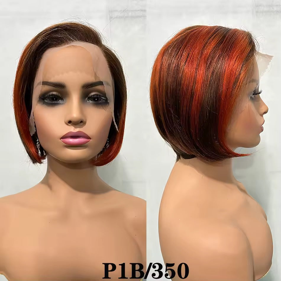 Pixie Cut Bob Wig – 13x4 Lace Frontal Human Virgin Hair Highlight Ombre Blonde