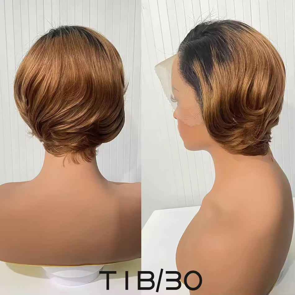 Pixie Cut Bob Wig – 13x4 Lace Frontal Human Virgin Hair Highlight Ombre Blonde