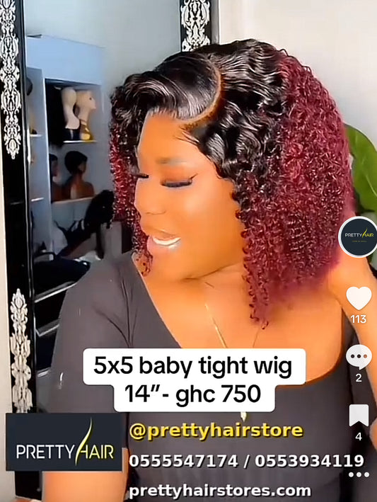 5x5 baby tight curls wig 14”