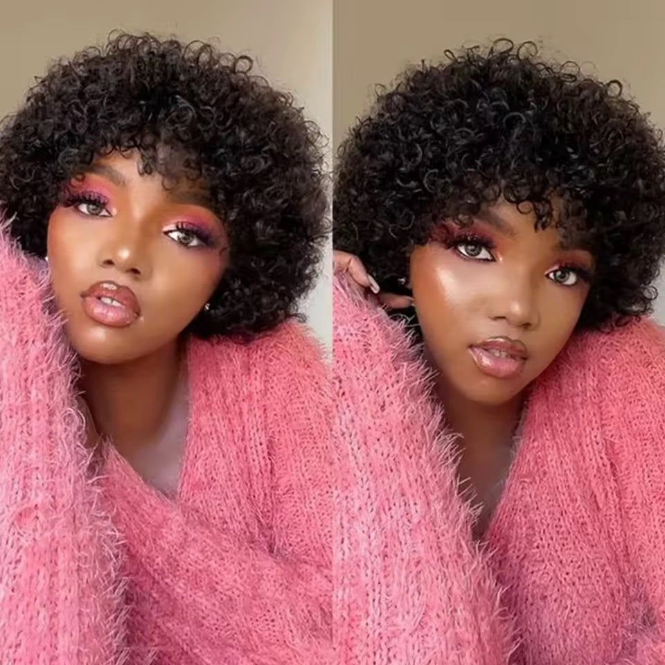 Curly Pixie Cut Wig – Short Afro Curly Human Hair Wig with Natural Volume