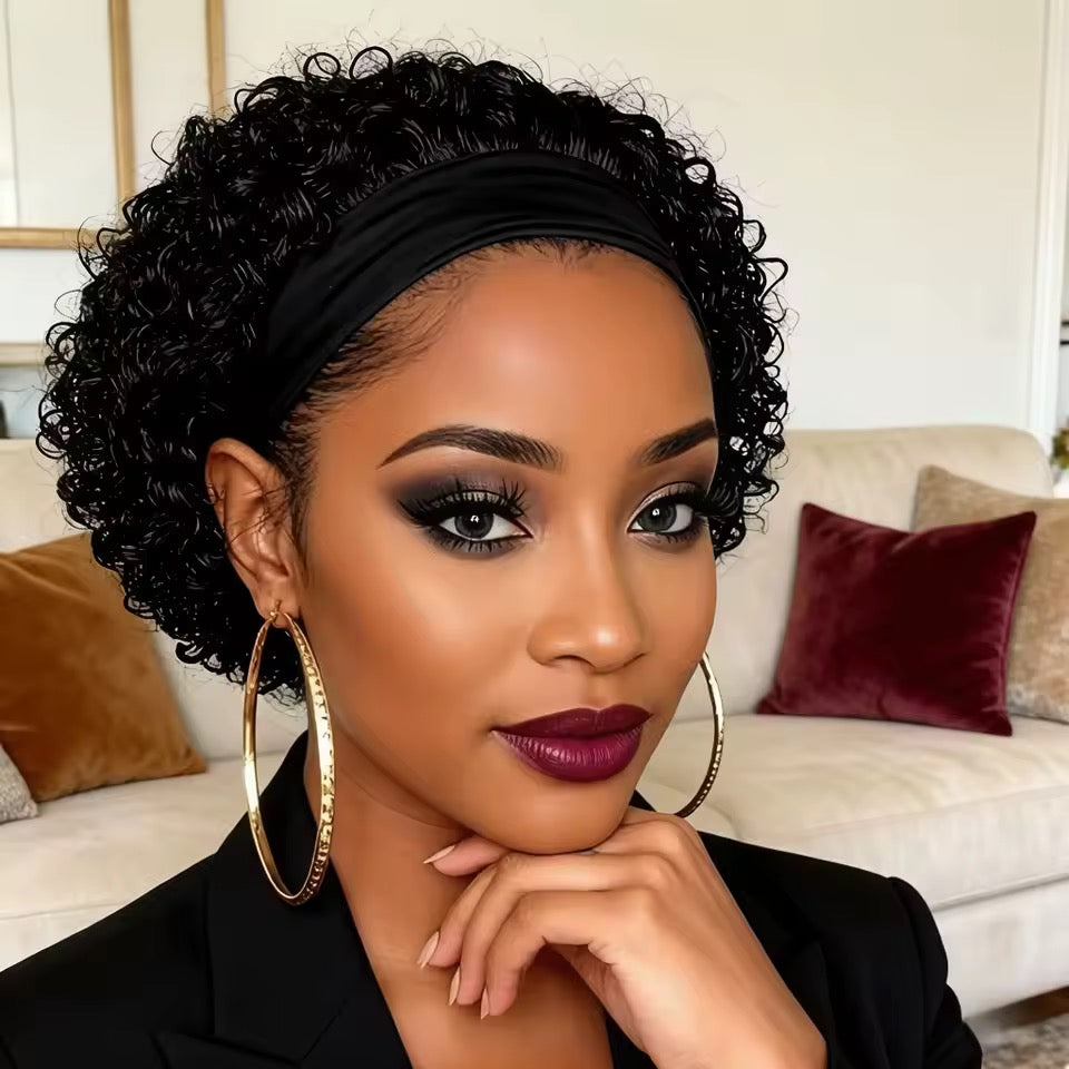 Short Curly Headband Wig – Natural Afro Curly Wig for Everyday Wear