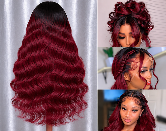 13x4 bodywave human hair wig dark root 99j