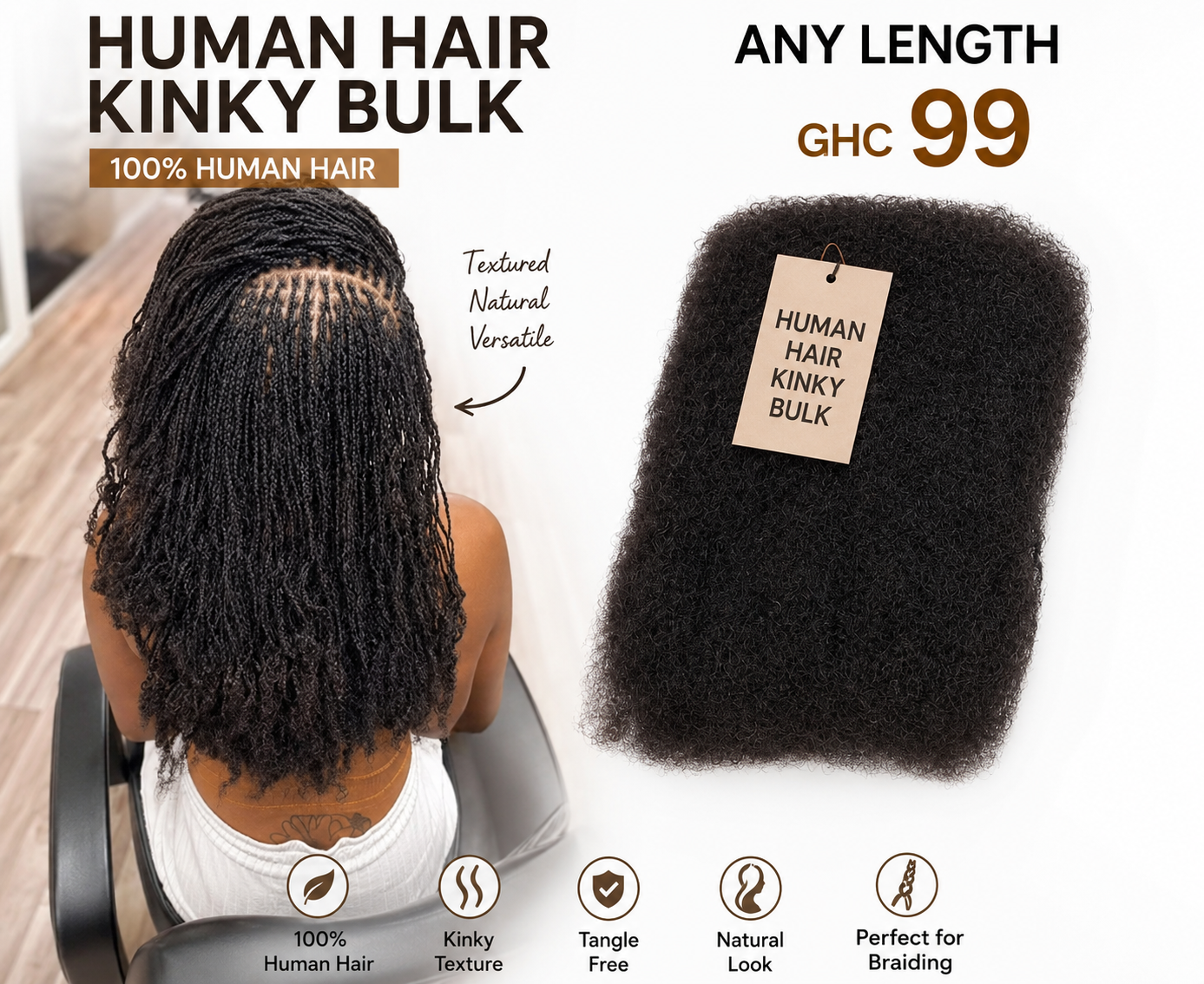 Human hair kinky bulk