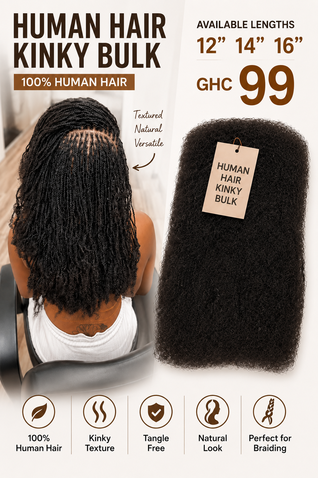 Human hair kinky bulk